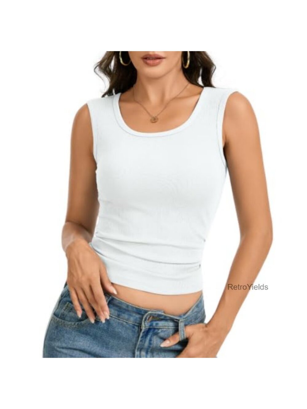 Women's Cropped Ribbed Tank Top Viscose Spandex Sleeveless Scoop Neck